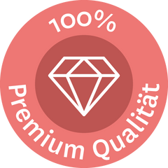 Rundes pinkes Abzeichen mit weißem Diamant und '100 % Premium Qualität' für Teeprodukte